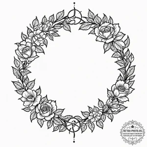 Tattoo design a wreath of flowers and plants... - эскиз тату (№1751058443_0, 27.06.2025 21:07) — tattoo-photo.ru