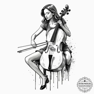 A person playing a cello with intense emotion... - эскиз тату (№1751058553_0, 27.06.2025 21:09) — tattoo-photo.ru