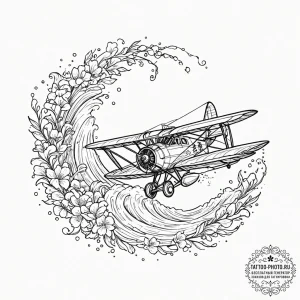 A biplane doing aerobatics against a clear bl... - эскиз тату (№1751059852_0, 27.06.2025 21:30) — tattoo-photo.ru