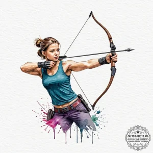 A sketch of hawkeye, drawing his bow, focused... - эскиз тату (№1751061037_0, 27.06.2025 21:50) — tattoo-photo.ru