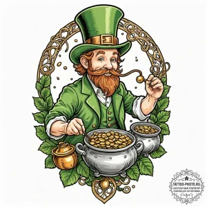 A sketch of a leprechaun with his pot of gold... - эскиз тату (№1751061915_0, 27.06.2025 22:05) — tattoo-photo.ru