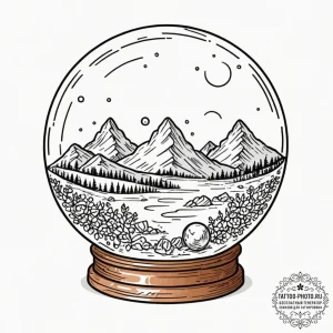 Tattoo sketch a crystal ball with a tiny, per... - эскиз тату (№1751062130_0, 27.06.2025 22:08) — tattoo-photo.ru