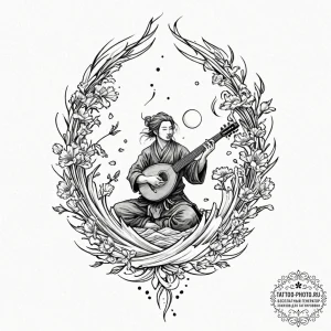 A sketch of jaskier (dandelion) playing his l... - эскиз тату (№1751062348_0, 27.06.2025 22:12) — tattoo-photo.ru