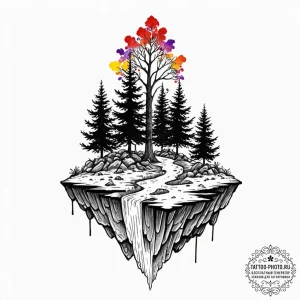 A floating island with a single tree, tattoo... - эскиз тату (№1751062454_0, 27.06.2025 22:14) — tattoo-photo.ru