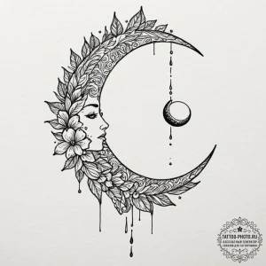 Moon, tattoo sketch design, soft whip shading... - эскиз тату (№1751064201_0, 27.06.2025 22:43) — tattoo-photo.ru