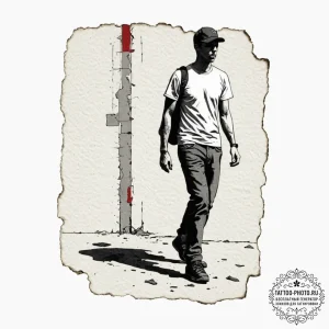 Tattoo sketch a person's shadow on a wall, bu... - эскиз тату (№1751064311_0, 27.06.2025 22:45) — tattoo-photo.ru