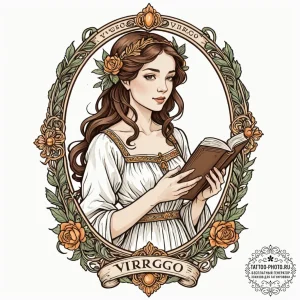 Tattoo design a graceful virgo maiden, holdin... - эскиз тату (№1751064410_0, 27.06.2025 22:46) — tattoo-photo.ru