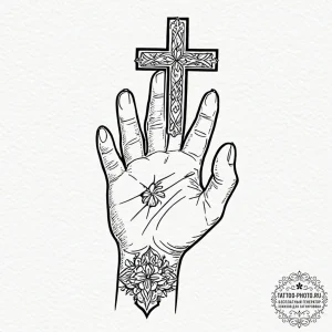 Cross on finger, tattoo flash sheet design, b... - эскиз тату (№1751066620_0, 27.06.2025 23:23) — tattoo-photo.ru