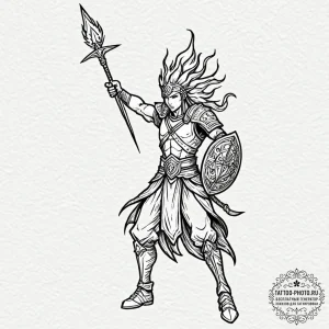 Tattoo design: a dynamic depiction of dazhbog... - эскиз тату (№1751066929_0, 27.06.2025 23:28) — tattoo-photo.ru