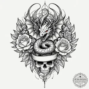 Tattoo sketch an uroboros where the serpent’s… — эскиз тату (№1751067150_0, 27.06.2025 23:32) — tattoo-photo.ru