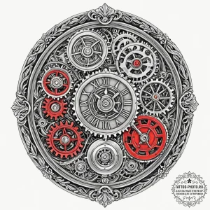 Pocket watch with exposed gears, concept art… — эскиз тату (№1751069201_0, 28.06.2025 00:06) — tattoo-photo.ru