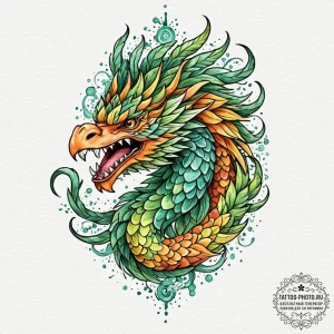 Quetzalcoatl, ink illustration for tattoo, wa... - эскиз тату (№1751070554_0, 28.06.2025 00:29) — tattoo-photo.ru