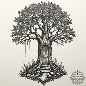 Tattoo sketch a powerful, ancient tree with a... - эскиз тату (№1751070767_0, 28.06.2025 00:32) — tattoo-photo.ru