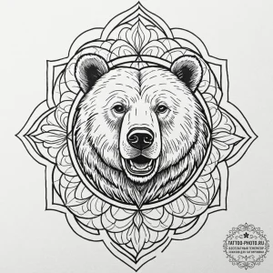 A neo-traditional tattoo of the bear in the c... - эскиз тату (№1751071082_0, 28.06.2025 00:38) — tattoo-photo.ru