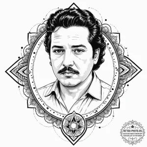 A trash polka portrait of pablo escobar from... - эскиз тату (№1751071410_0, 28.06.2025 00:43) — tattoo-photo.ru