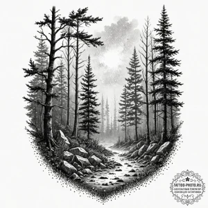 Tattoo sketch an ethereal mist rising from a... - эскиз тату (№1751071988_0, 28.06.2025 00:53) — tattoo-photo.ru