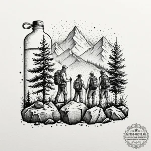 A group of hikers taking a break at a mountai... - эскиз тату (№1751072548_0, 28.06.2025 01:02) — tattoo-photo.ru