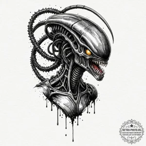 A xenomorph from alien, concept art for tatto... - эскиз тату (№1751073479_0, 28.06.2025 01:17) — tattoo-photo.ru