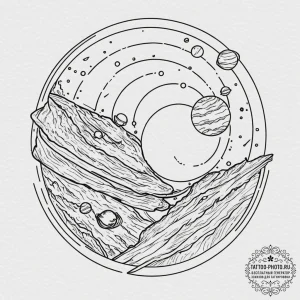 A linework tattoo of the planet jupiter and t... - эскиз тату (№1751073690_0, 28.06.2025 01:21) — tattoo-photo.ru