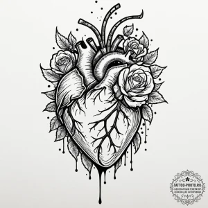 A trash polka composition of a human heart be... - эскиз тату (№1751077673_0, 28.06.2025 02:27) — tattoo-photo.ru