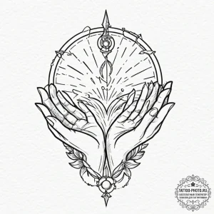 Tattoo design a neo-traditional hand holding... - эскиз тату (№1751077775_0, 28.06.2025 02:29) — tattoo-photo.ru