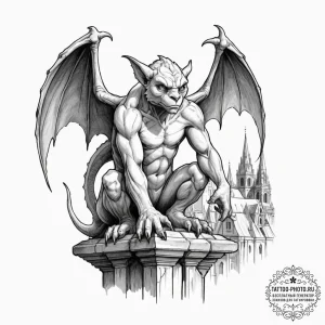 A graphic novel style tattoo of a gargoyle pe... - эскиз тату (№1751078533_0, 28.06.2025 02:42) — tattoo-photo.ru