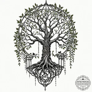 Tattoo sketch a tree with its roots forming a... - эскиз тату (№1751079522_0, 28.06.2025 02:58) — tattoo-photo.ru