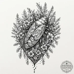 Tattoo sketch a cicada's shell left behind, w... - эскиз тату (№1751081317_0, 28.06.2025 03:28) — tattoo-photo.ru