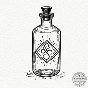 Tattoo design a small, stylized potion bottle... - эскиз тату (№1751082039_0, 28.06.2025 03:40) — tattoo-photo.ru