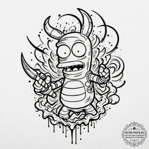 A graphic novel panel of bender from futurama... - эскиз тату (№1751082263_0, 28.06.2025 03:44) — tattoo-photo.ru