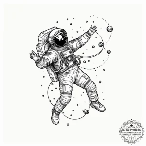 Astronaut floating in the ocean, artistic tat... - эскиз тату (№1751082779_0, 28.06.2025 03:52) — tattoo-photo.ru