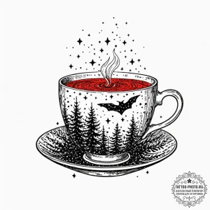 Tattoo sketch a teacup overflowing with a sta... - эскиз тату (№1751083451_0, 28.06.2025 04:04) — tattoo-photo.ru