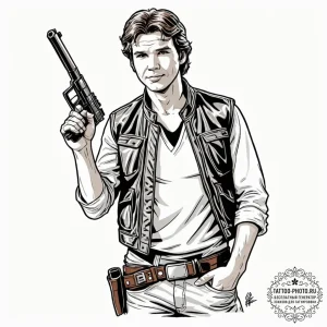 Neo-traditional portrait of han solo, with a... - эскиз тату (№1751084465_0, 28.06.2025 04:21) — tattoo-photo.ru