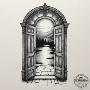 A watercolor sketch of the doors of durin at... - эскиз тату (№1751087617_0, 28.06.2025 05:13) — tattoo-photo.ru