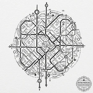 Tattoo design a subway map, but the lines and... - эскиз тату (№1751090819_0, 28.06.2025 06:06) — tattoo-photo.ru