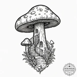 Tattoo design a mushroom with a spiral stairc... - эскиз тату (№1751093120_0, 28.06.2025 06:45) — tattoo-photo.ru