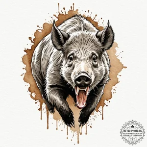 Tattoo sketch a wild boar, tusks gleaming, fo... - эскиз тату (№1751093488_0, 28.06.2025 06:51) — tattoo-photo.ru