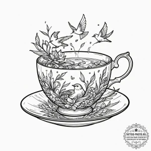 Tattoo sketch a shattered porcelain teacup, w... - эскиз тату (№1751093793_0, 28.06.2025 06:56) — tattoo-photo.ru