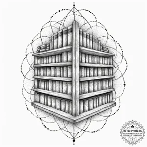 Tattoo sketch a bookshelf filled with cherish... - эскиз тату (№1751093901_0, 28.06.2025 06:58) — tattoo-photo.ru