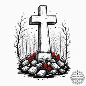Tattoo sketch a stylized graveyard with a lon... - эскиз тату (№1751094359_0, 28.06.2025 07:05) — tattoo-photo.ru