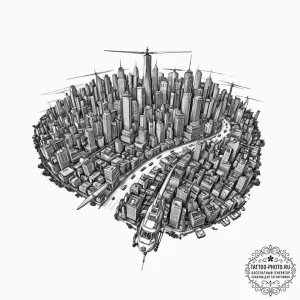 The view of a city at night from a helicopter... - эскиз тату (№1751094673_0, 28.06.2025 07:11) — tattoo-photo.ru