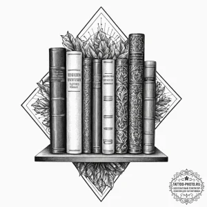 Tattoo sketch a bookshelf filled with cherish... - эскиз тату (№1751094785_0, 28.06.2025 07:13) — tattoo-photo.ru