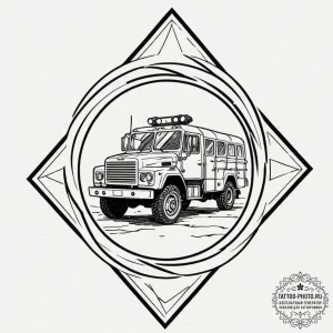 Tattoo design a stylized military vehicle tra... - эскиз тату (№1751094892_0, 28.06.2025 07:14) — tattoo-photo.ru