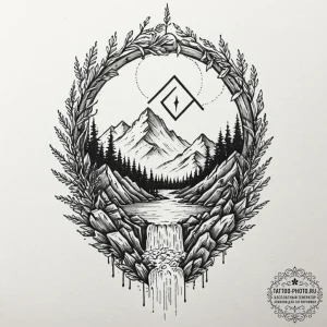 142. tattoo design: a "potok" rune integrated... - эскиз тату (№1751097822_0, 28.06.2025 08:03) — tattoo-photo.ru