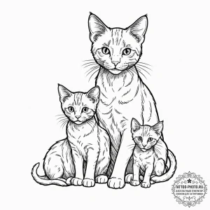 Tattoo design a mother cat with her kittens,... - эскиз тату (№1751099043_0, 28.06.2025 08:24) — tattoo-photo.ru
