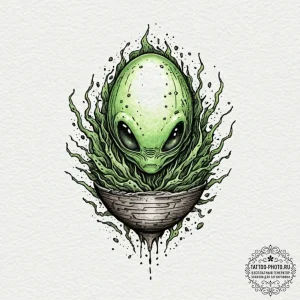 A watercolor design of an alien egg, pulsing... - эскиз тату (№1751100696_0, 28.06.2025 08:51) — tattoo-photo.ru