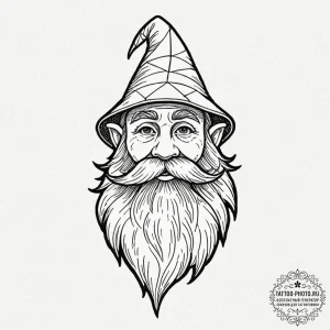 A neo-traditional tattoo of a gnome, with a l... - эскиз тату (№1751104707_0, 28.06.2025 09:58) — tattoo-photo.ru