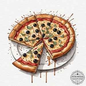 Tattoo sketch a slice of pizza on one, a piec... - эскиз тату (№1751105177_0, 28.06.2025 10:06) — tattoo-photo.ru