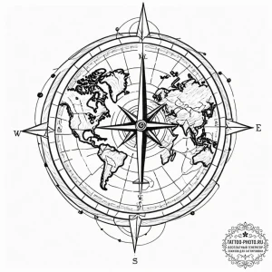 Tattoo design a compass on one partner, a wor... - эскиз тату (№1751106743_0, 28.06.2025 10:32) — tattoo-photo.ru