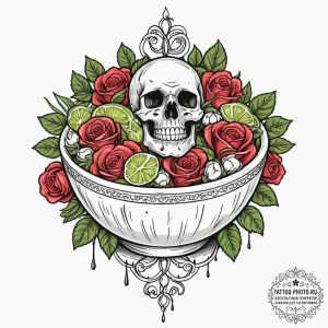 A fresh, colorful greek salad in a white bowl... - эскиз тату (№1751107497_0, 28.06.2025 10:44) — tattoo-photo.ru